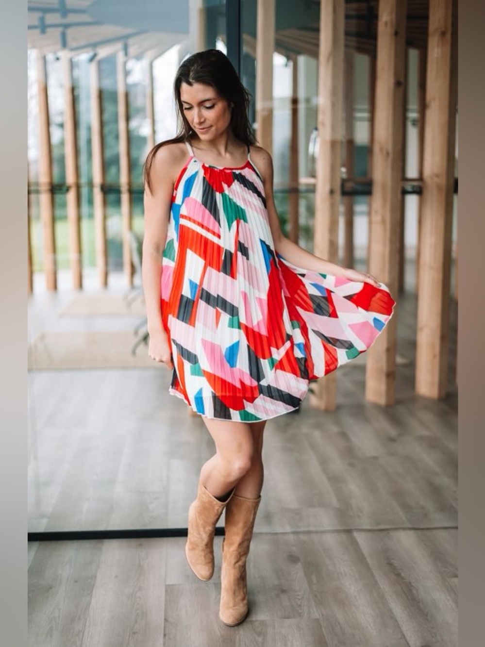 Lili Sidonio Pleated Abstract Flowy Mini Dress Size Small